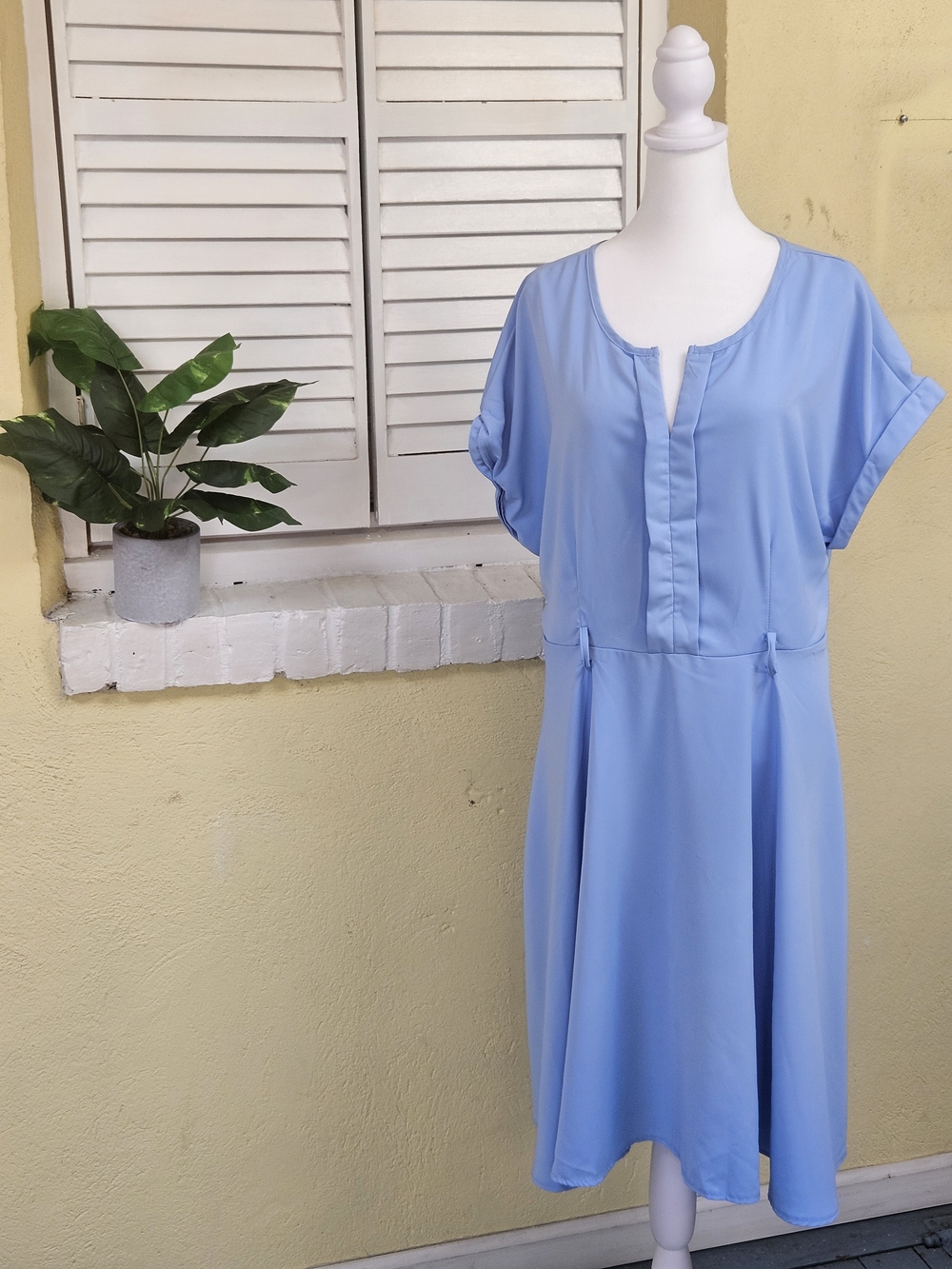 Light Blue Belted Midi Dress | Flowy Church Work Dress